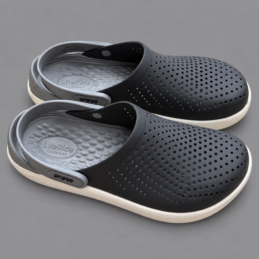 Crocs LiteRide Lightweight Cushioned Clogs Slip-On Black/Gray/White M 8 W 10